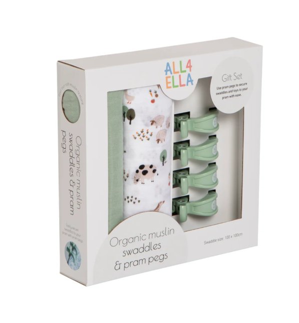 2 Pack Organic Muslin Wraps &amp; 4 Pegs - Country Farm | All 4 Ella | Bedding, Blankets &amp; Swaddles | Thirty 16 Williamstown