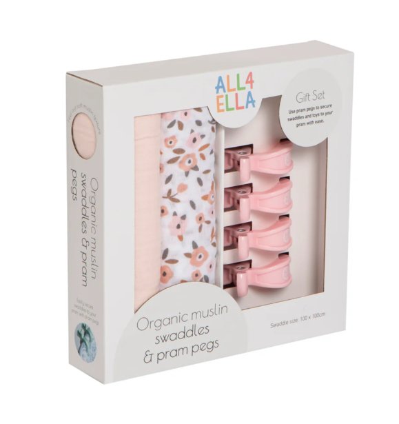 2 Pack Organic Muslin Wraps & 4 Pegs - Floral Bouquet | All 4 Ella | Bedding, Blankets & Swaddles | Thirty 16 Williamstown