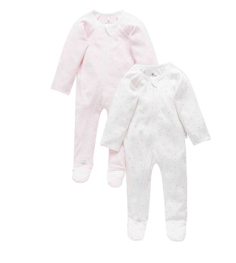 2 Piece Zip Growsuit - Pale Pink Spot/ Pink Melange Stripe | Purebaby | Baby &amp; Toddler Growsuits &amp; Rompers | Thirty 16 Williamstown