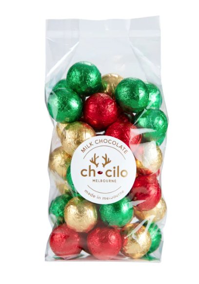 Assorted Foiled Baubles in Milk Chocolate Gift Bag - 240g | Chocilo | Confectionery | Thirty 16 Williamstown