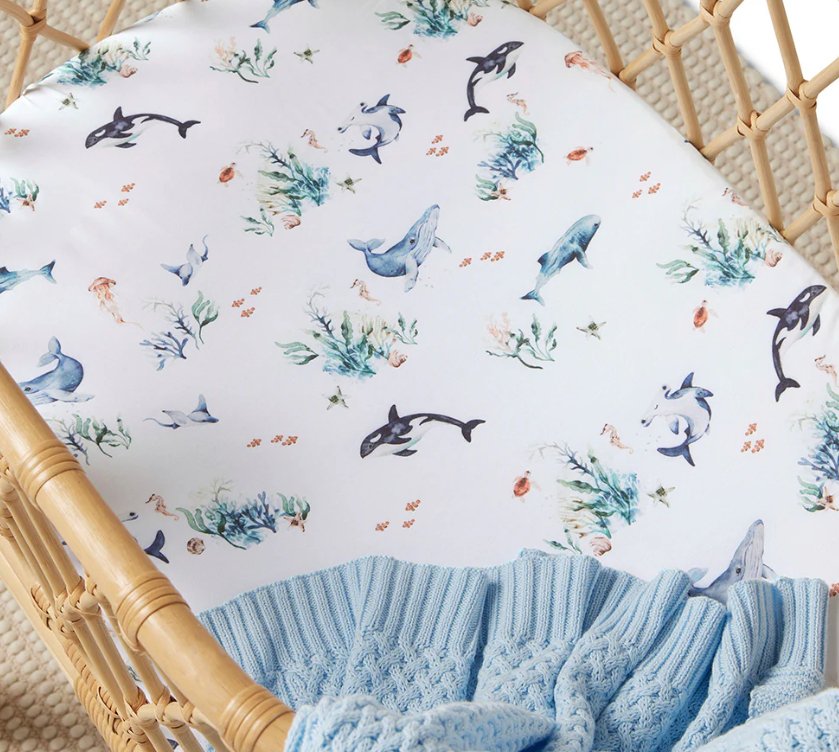 Bassinet Fitted Sheet/ Change Pad Cover - Ocean | Snuggle Hunny | Bedding, Blankets &amp; Swaddles | Thirty 16 Williamstown