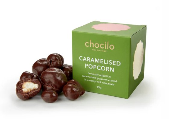 Caramelised Popcorn in Milk Chocolate Gift Cube - 45g | Chocilo | Confectionery | Thirty 16 Williamstown