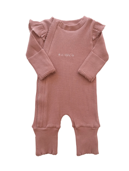 Frill Ribbed Jumpsuit - Blush | RAI &amp; CO | Baby &amp; Toddler Growsuits &amp; Rompers | Thirty 16 Williamstown