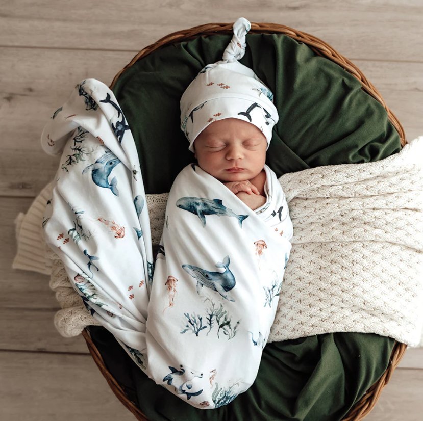 Jersey Wrap &amp; Beanie Set - Ocean | Snuggle Hunny | Bedding, Blankets &amp; Swaddles | Thirty 16 Williamstown