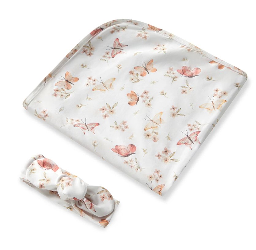 Jersey Wrap &amp; Topknot Set - Butterfly | Snuggle Hunny | Bedding, Blankets &amp; Swaddles | Thirty 16 Williamstown