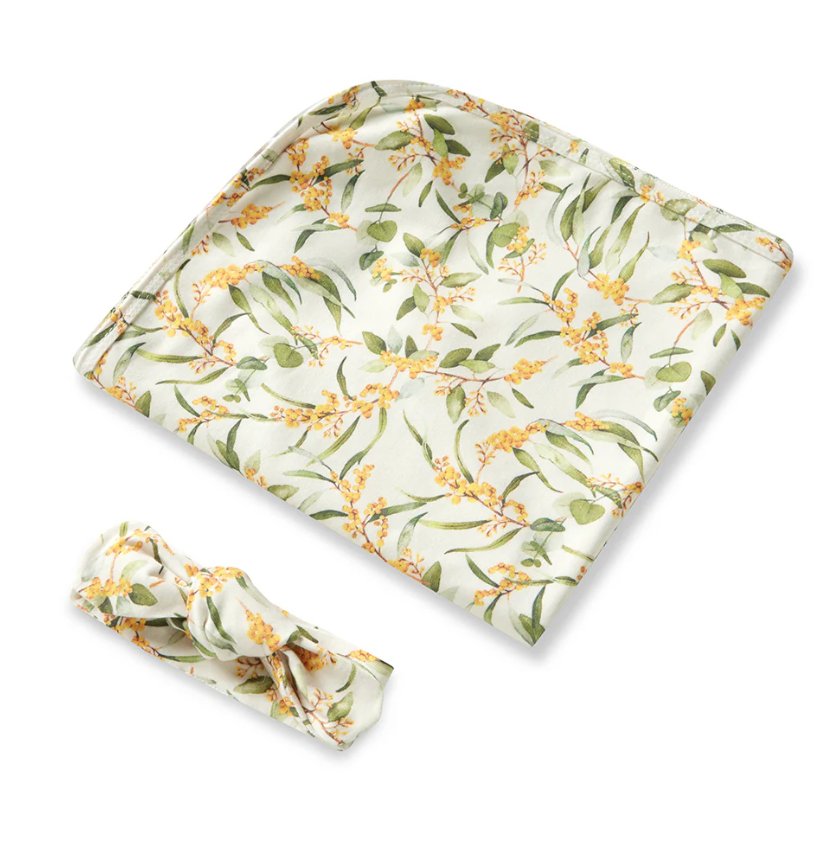 Jersey Wrap &amp; Topknot Set - Golden Wattle | Snuggle Hunny | Bedding, Blankets &amp; Swaddles | Thirty 16 Williamstown