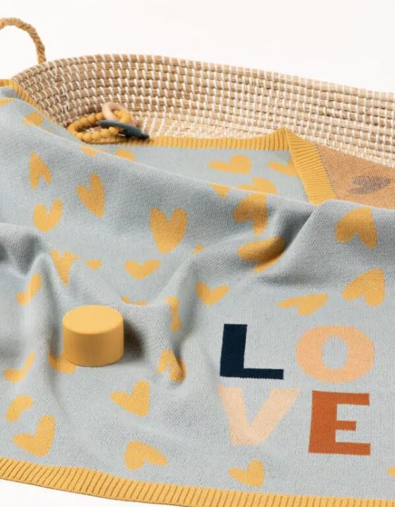 Love Heart Baby Blanket - Dusky Blue/Camel | Indus | Bedding, Blankets &amp; Swaddles | Thirty 16 Williamstown