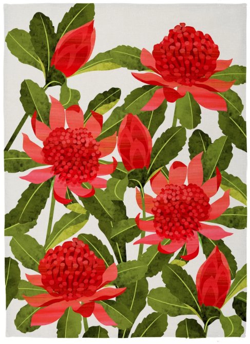 Luxury Non Smear Tea Towel - Red Waratah | KE Design | Aprons, Mitts &amp; Tea Towels | Thirty 16 Williamstown