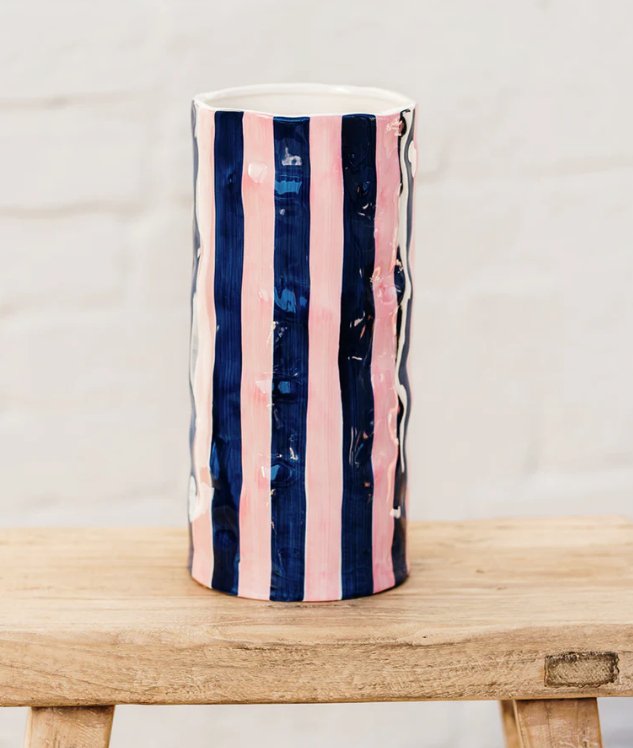 Navy &amp; Pink Stripe Vase - Large | Noss | Decorator | Thirty 16 Williamstown