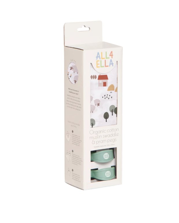 Organic Muslin & 2 Pram Peg Box Set - Country Farm | All 4 Ella | Bedding, Blankets & Swaddles | Thirty 16 Williamstown