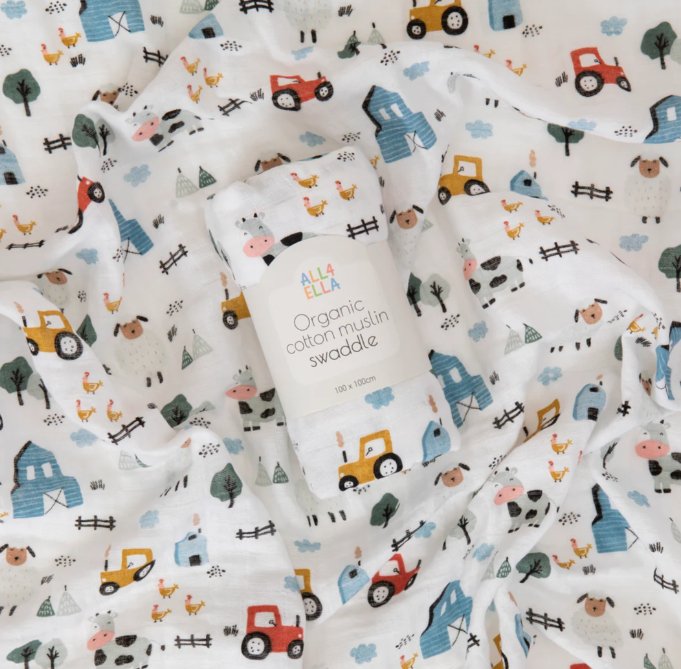 Organic Muslin Swaddle - Barnyard | All 4 Ella | Bedding, Blankets &amp; Swaddles | Thirty 16 Williamstown