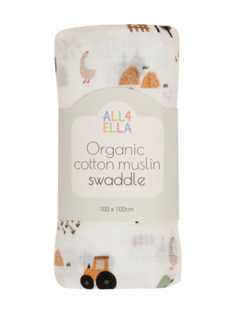 Organic Muslin Swaddle - Country Farm | All 4 Ella | Bedding, Blankets &amp; Swaddles | Thirty 16 Williamstown