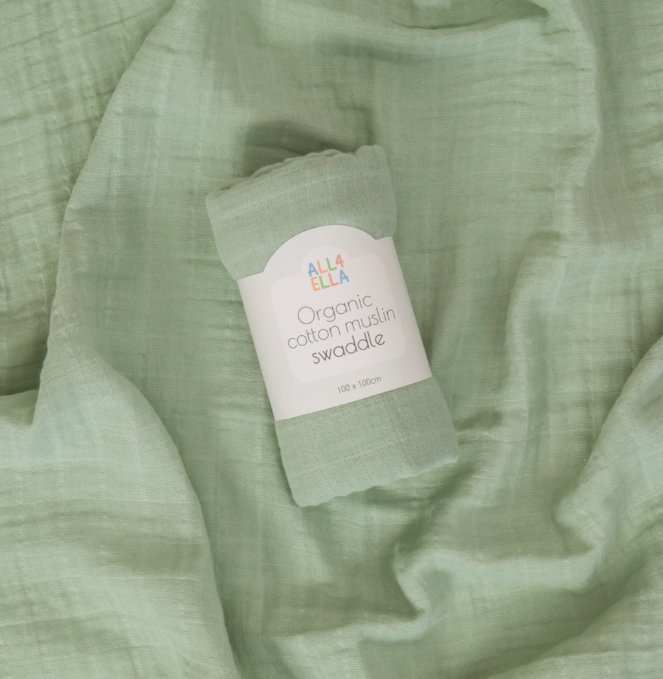 Organic Muslin Swaddle - Sage | All 4 Ella | Bedding, Blankets & Swaddles | Thirty 16 Williamstown