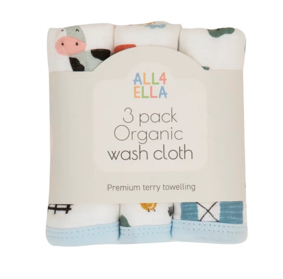 Wash Cloth 3 pk - Barnyard | All 4 Ella | Bath Time | Thirty 16 Williamstown