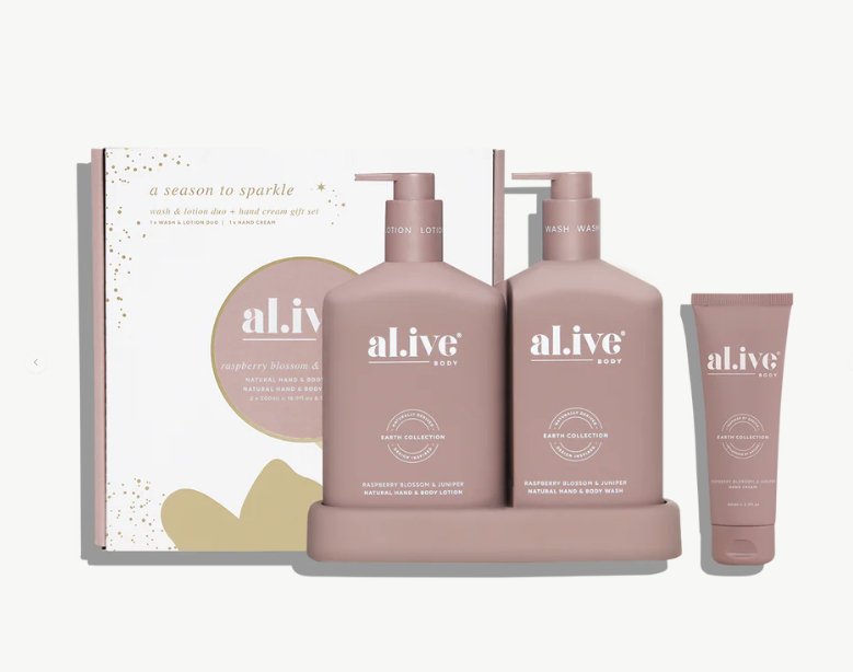 Wash &amp; Lotion Duo + Hand Cream Gift Set - Raspberry Blossom &amp; Juniper | Al.ive Body | Body Lotion &amp; Wash | Thirty 16 Williamstown