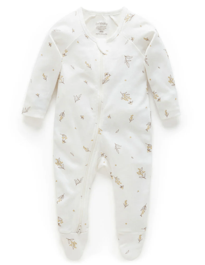 Zip Growsuit - Vanilla Wattle Bee | Purebaby | Baby &amp; Toddler Growsuits &amp; Rompers | Thirty 16 Williamstown