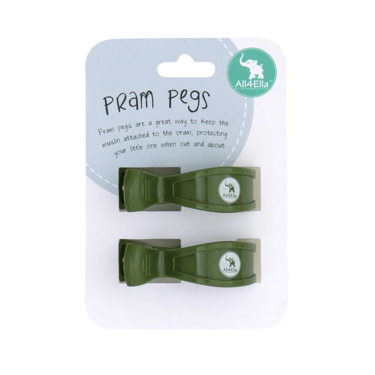 2 Pram Pegs - Forest Green | All 4 Ella | Bedding, Blankets &amp; Swaddles | Thirty 16 Williamstown