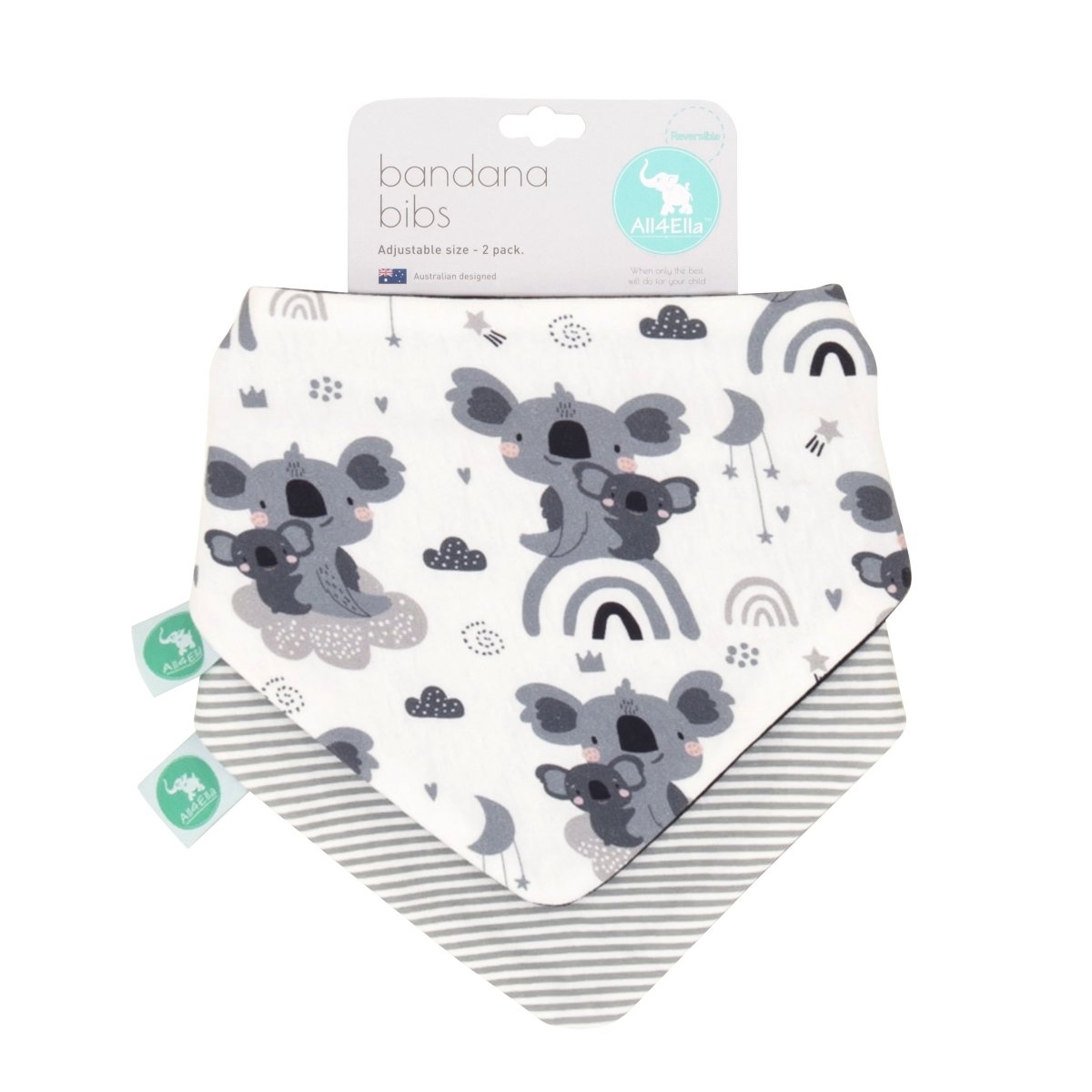 Bandana Bibs 2pk - Grey Koala | All 4 Ella | Bibs & Bandana Bibs | Thirty 16 Williamstown