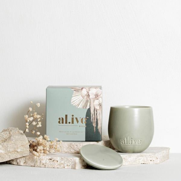 Blackcurrant &amp; Caribbean Wood Soy Candle | Al.ive Body | Home Fragrances | Thirty 16 Williamstown