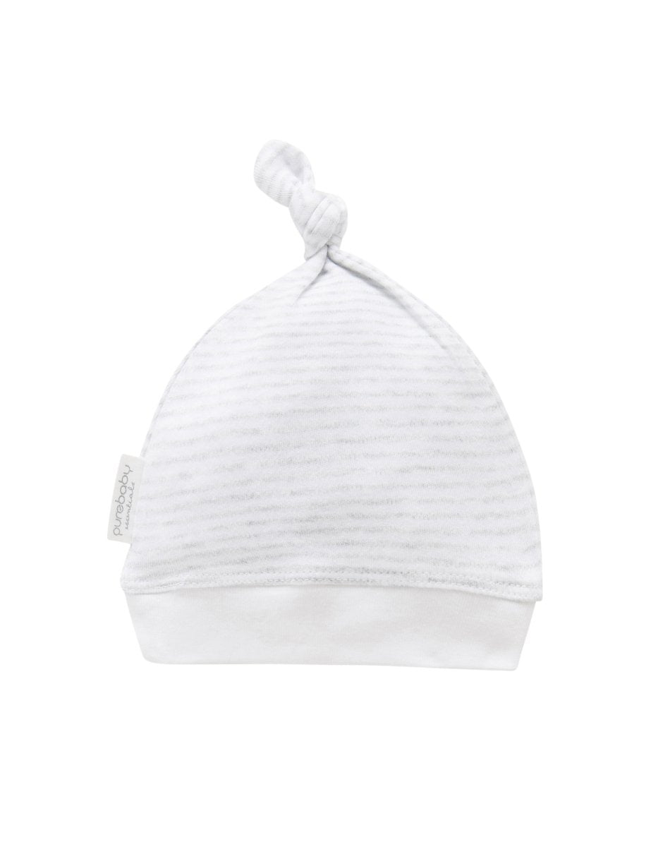 Knot Hat - Pale Grey Melange Stripe | Purebaby | Baby &amp; Toddler Hats &amp; Beanies | Thirty 16 Williamstown