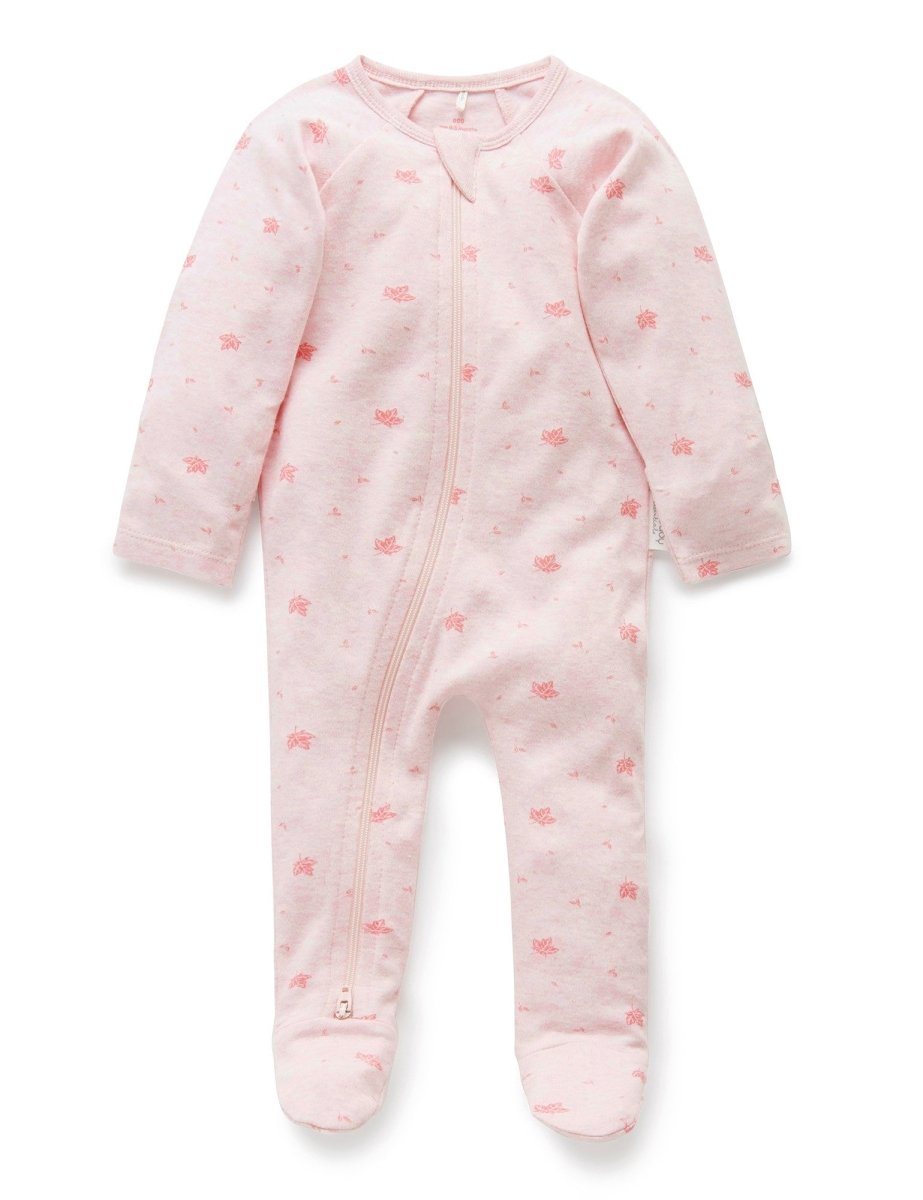 Zip Growsuit - Leaf Pale Pink | Purebaby | Baby &amp; Toddler Growsuits &amp; Rompers | Thirty 16 Williamstown